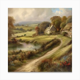 Country Road.An elaborate work of art about nature in the countryside of old England, antique oil colours, the touch of a creative artist. Canvas Print