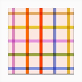 Retro Colourful Check Gingham Stripes on pastel peach fuzz Canvas Print