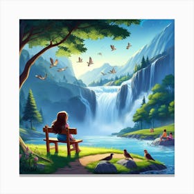 Girl Fountain Canvas Print