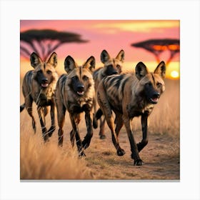 A Pack Of African Wild Dogs on the hunt.AI Canvas Print