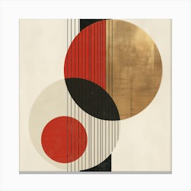 Dynamic Circles: Minimalist Geometry in Red, Black, White, Beige, and Gold Canvas Print