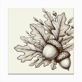 Line Art acorns and leaves 2 Canvas Print