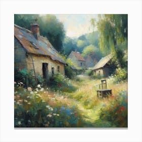 Eastern Europe (Slavic) Contryside Cottage And Well, Acrylic Painting Style Canvas Print