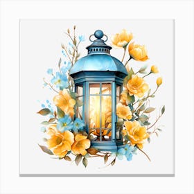 Blue Lantern With Yellow Flowers Canvas Print