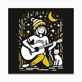 Acoustic Girl With Cat Canvas Print