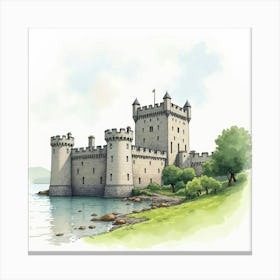 Watercolor Of The Caernarfon Castle, Capturing Its Imposing Structure And Historical Significance Canvas Print