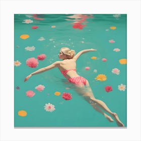 Swimming In Water And Flowers Canvas Print