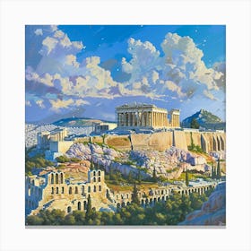 Acropolis Oil Painting Canvas Print