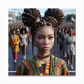 African Woman In Front Of Crowd Canvas Print