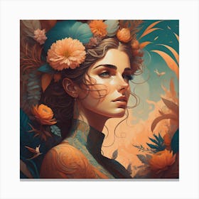 Girl With Flowers Canvas Print