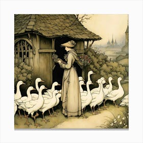 Lady And Her Geese Canvas Print