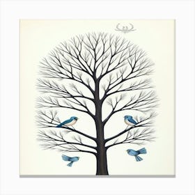 Birds Perching In A Tree Winte Canvas Print