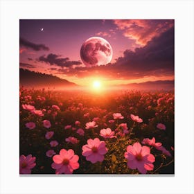 Pink Moon Flowers At Sunset Canvas Print