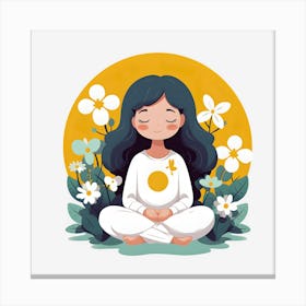 Serenity In Stillness Illustration Of A Woman Meditating Canvas Print