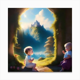 Two Children And The Castle Canvas Print