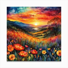 Sunset In The Meadow 1 Canvas Print