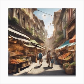City Market Watercolor Art Canvas Print