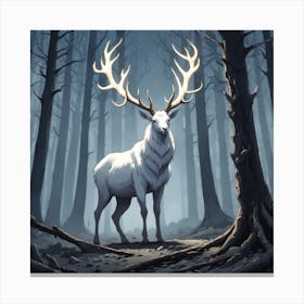 A White Stag In A Fog Forest In Minimalist Style Square Composition 16 Canvas Print