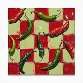 Red & Green Chillis Checkerboard 4 Canvas Print