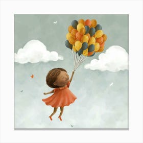 Little Girl Flying With Balloons Canvas Print