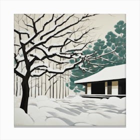 Japanese Zen Garden in Winter Series. Style of David Hockney 1 Canvas Print