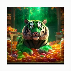 Hyper Realistic Cg Animation Of A Delightful Emerald Green Tiger Eyes As Burning As The Hues Of Aut Canvas Print