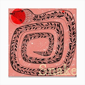 The Snake And The Red Sun Square Canvas Print