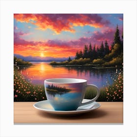 Sunset With A Cup Of Coffee Canvas Print
