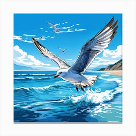 Seagull Flying Over The Ocean Canvas Print