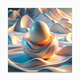 White Egg In A White Nest On A Wavy Abstract Background Canvas Print