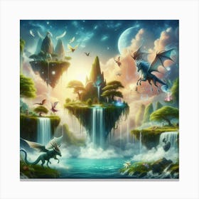 Fantasy Landscape With Dragons Canvas Print