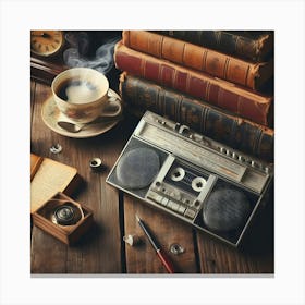 A Old Vintage Walkman On A Wood Table 2 Canvas Print