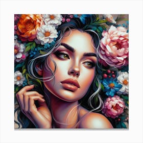 Beautiful Woman With Flowers 1 Canvas Print