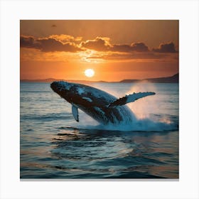 Humpback Whale Breaching At Sunset 21 Canvas Print