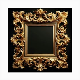 A golden frame with intricate carvings and flourishes, reminiscent of the Renaissance period, elegantly adorns a solid black background, creating a captivating and luxurious artwork that exudes timeless beauty and sophistication. Canvas Print