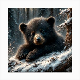 Black Bear In The Snow Canvas Print