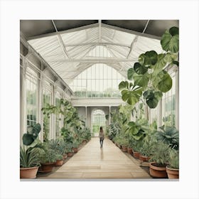 A Solitary Walk At Kew Gardens Plant House Interior Art 1 Canvas Print