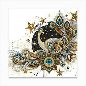 Peacock With Stars Canvas Print