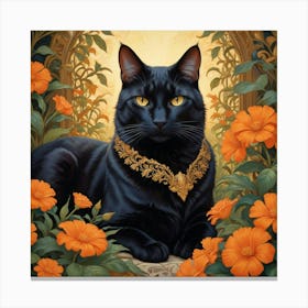 Oil Painting An Ebony Feline Of Regal Bearing Rest Canvas Print