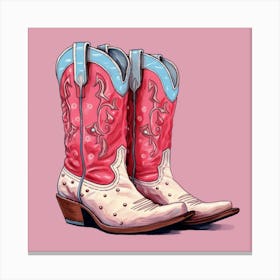 Cowgirl Boots Illustration Colourful 3 Canvas Print