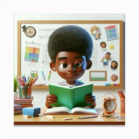 African American 6 years reading book 3D ART 8 Canvas Print