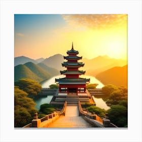 Chinese Pagoda At Sunset 3 Canvas Print