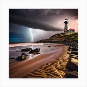 Lightning Over The Lighthouse 1 Canvas Print