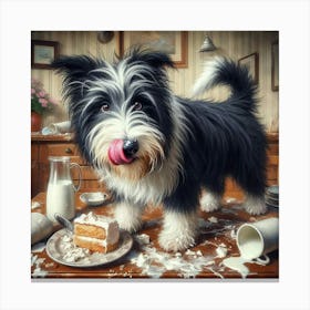 Dog Eats Cake Canvas Print