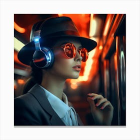 Young Woman Listening To Music On The Subway Canvas Print
