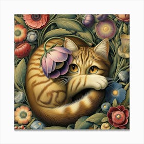 Cat In Flowers Canvas Print