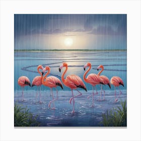 Flamingos In The Rain Canvas Print