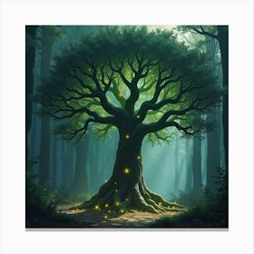 Ancient Tree With Glowing Runes In A Forgotten Forest 1 Canvas Print