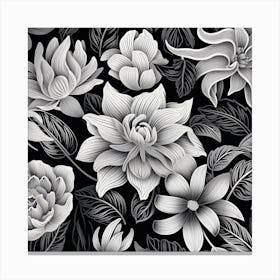 Black And White Floral Pattern Canvas Print