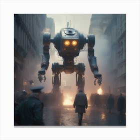 Giant Robot In A City 6 Canvas Print